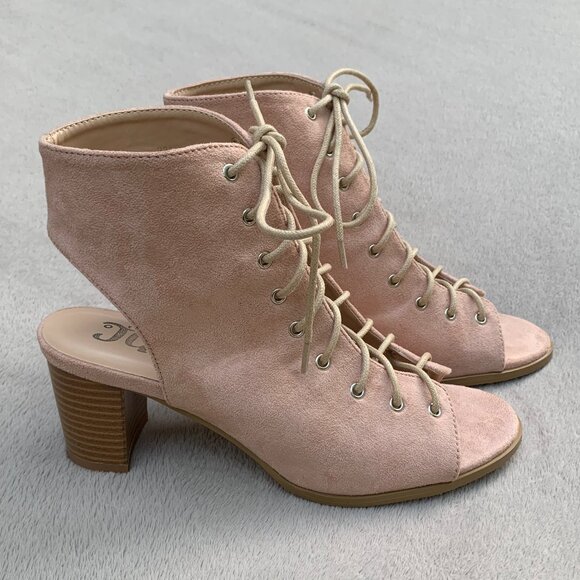 Journee Collection Posey Peeptoe Open Heel Faux Suede Lace-Up Booties Sz8 - Picture 2 of 16